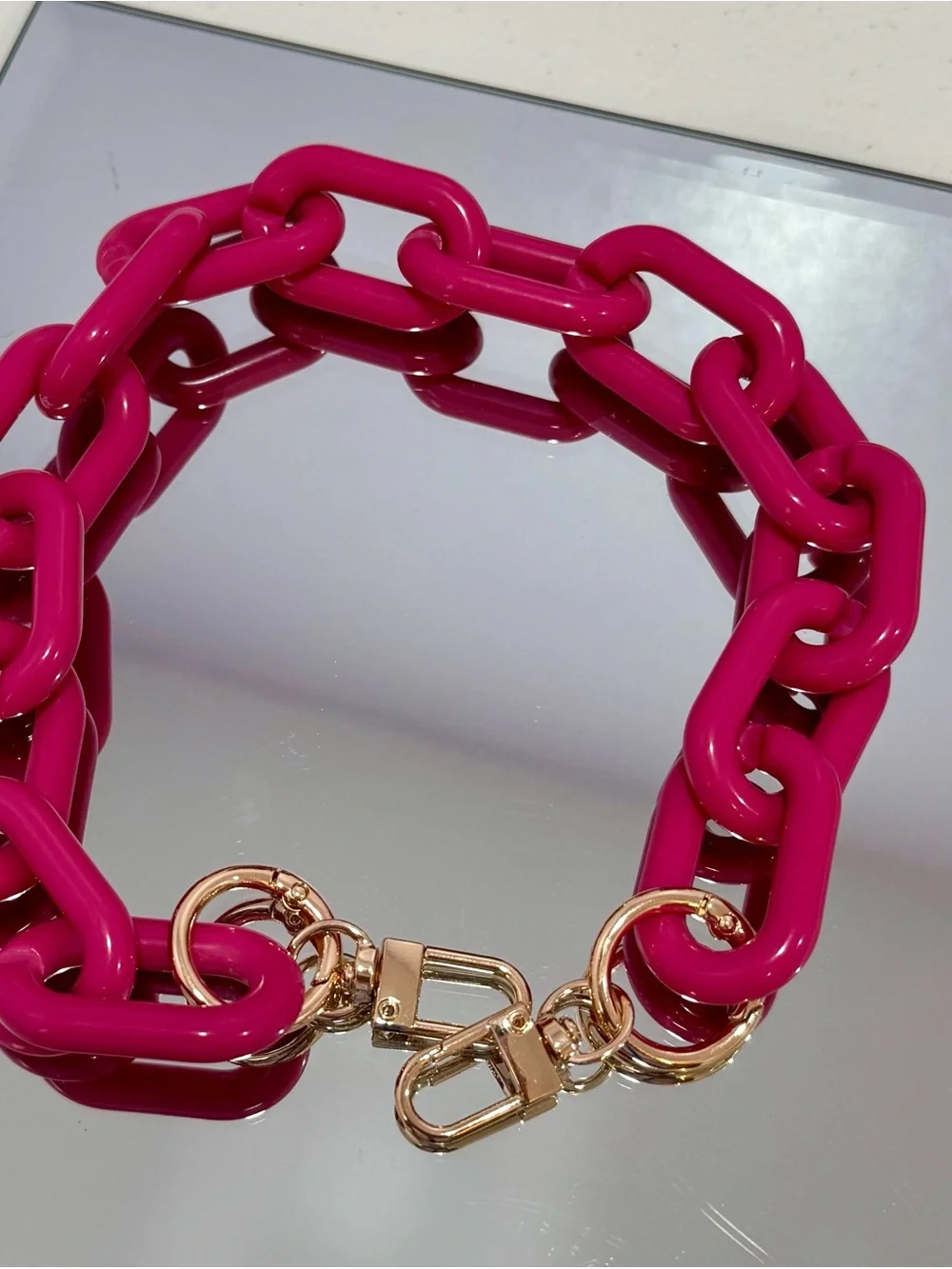 New Fuchsia Links Bag Chain with Gold Hardware